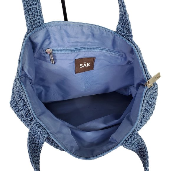 The SAK Purse Nylon Crochet Shoulder Bag Blue Single Strap Zip Top Blue Pocket - Picture 8 of 8